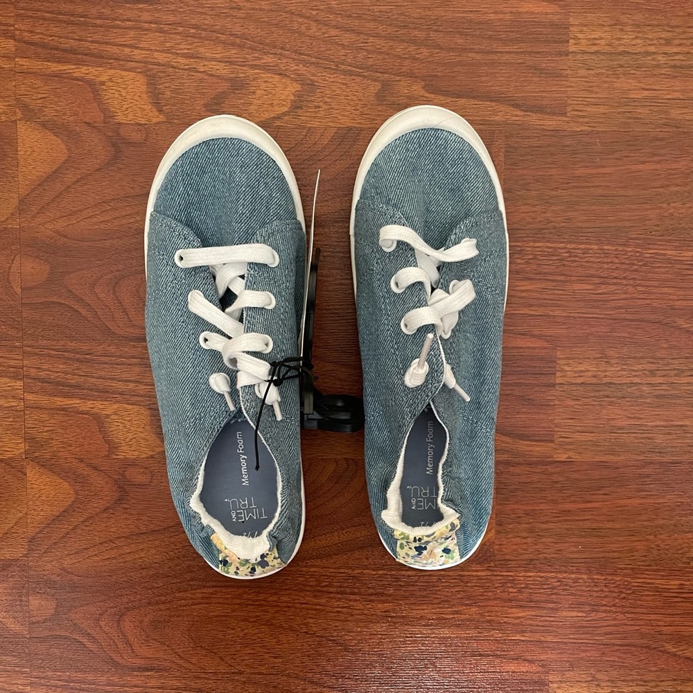 Blue Denim Sneakers with White Laces